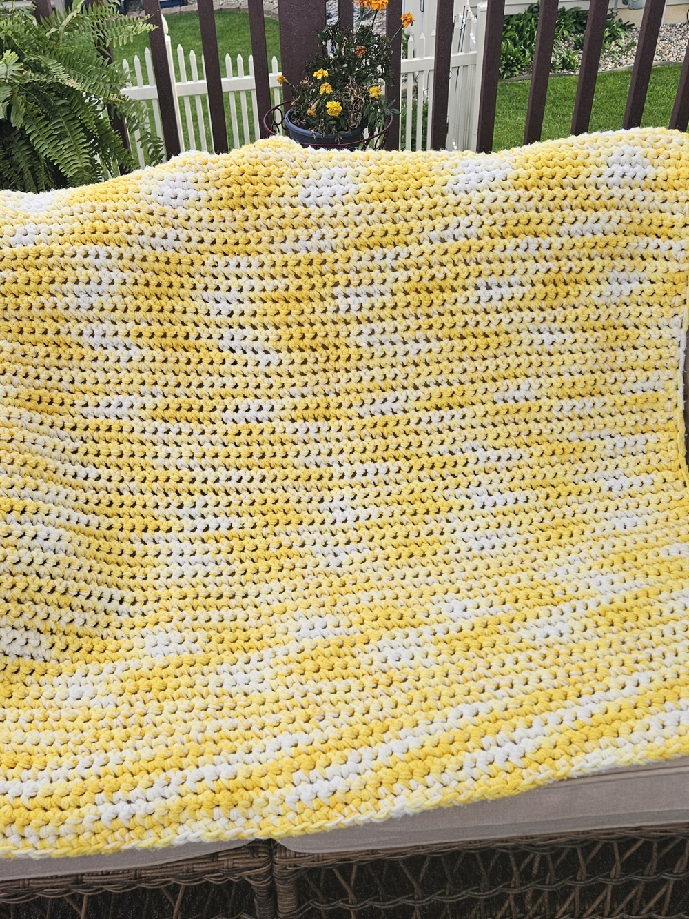 Handmade Yellow and White Crocheted Baby Blanket